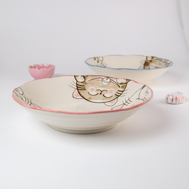 수정고양이 어린이 캐릭터식기, 핑크 카레접시, 1개