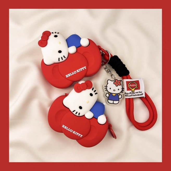 TYREUS 리본 키티 갤럭시 버즈3/3프로 체인 펜던트 케이스, 1개, 무