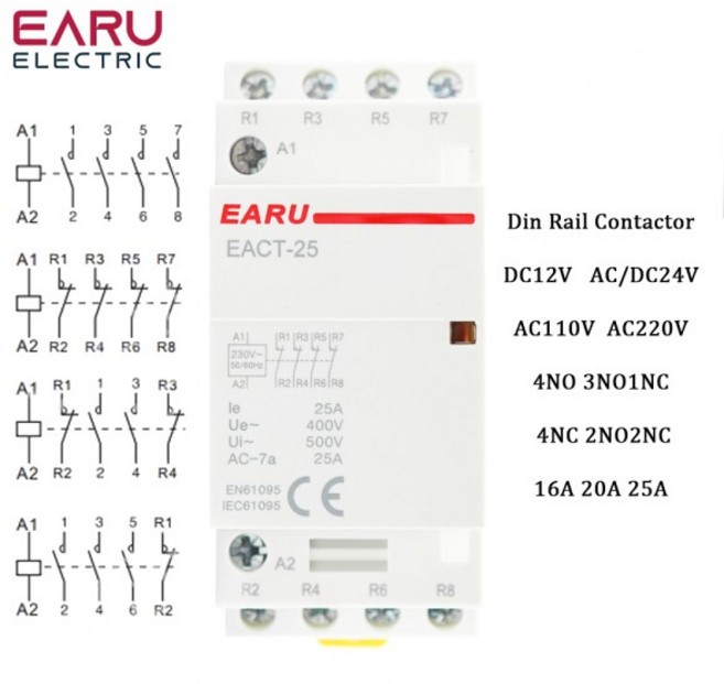 4P 16-25A AC 220V 230V 50/60Hz Din 레일 가정용 AC 모듈형 접촉기 스위치 컨트롤러 4NO 4NC 2NO 2NC 스마, 02 2NO2NC, 03 24V, 01 16A, 1개