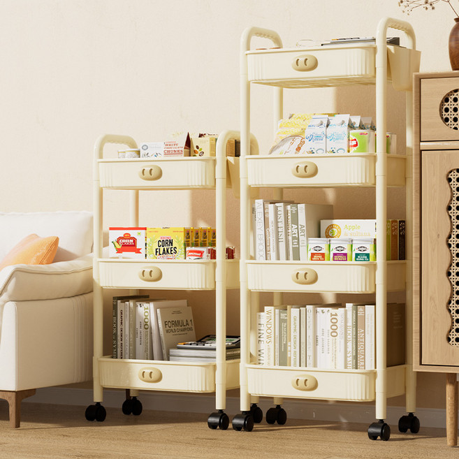 원리버 피그노즈 수납 선반 이동식 트롤리, 베이지, 4단