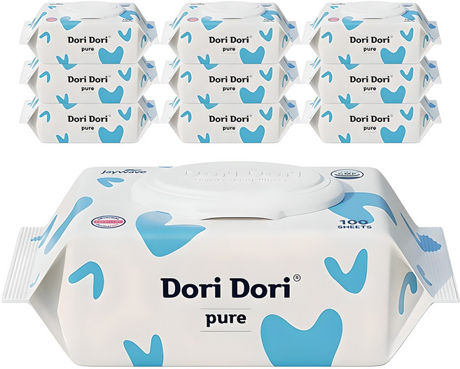 도리도리 퓨어 아기물티슈 캡형, 40g, 100매, 10개