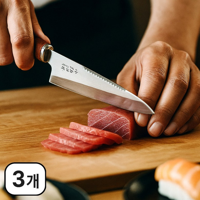 주리아토 명품 사시미 회칼 가정용 회칼 캠핑용 칼집있는 칼, 3개, 우드 브라운