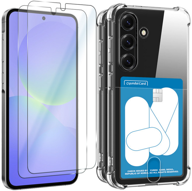 벌크온 갤럭시 A36 강화유리 액정보호 필름 + 카드 수납 범퍼 케이스, 2세트