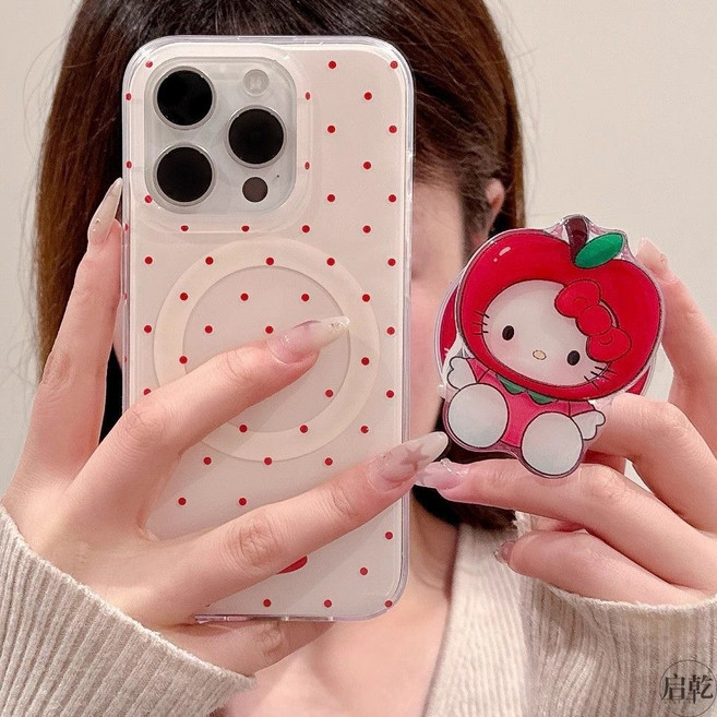 TYREUS 땡땡이 사과 키티 케이스 맥세이프 스마트톡 세트 아이폰 17/16호환 케이스