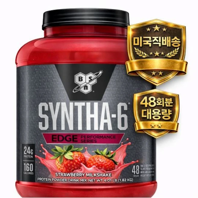 비에스엔 신타 6 엣지 프로틴 파우더 스트로베리 밀크쉐이크 단백질 보충제 1.82kg (4.01 LB) 48서빙, 1개 - 쿠팡