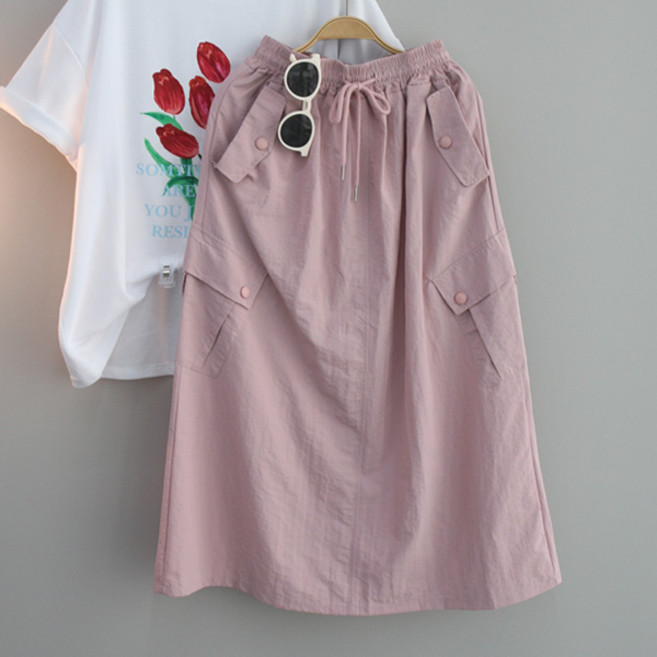 달콩 여성 빅사이즈 롱치마 여름 밴딩스커트 허브바스락카고롱스커트