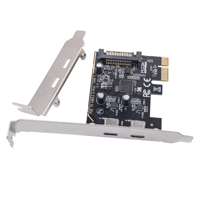 PCIE to Dual Type C 확장 카드 PCI-E X1 ~ 2 포트 타입 C USB 3.2 Gen1 5GBPS 변환 카드 ASM1042 칩, [01] Black, 한개옵션0
