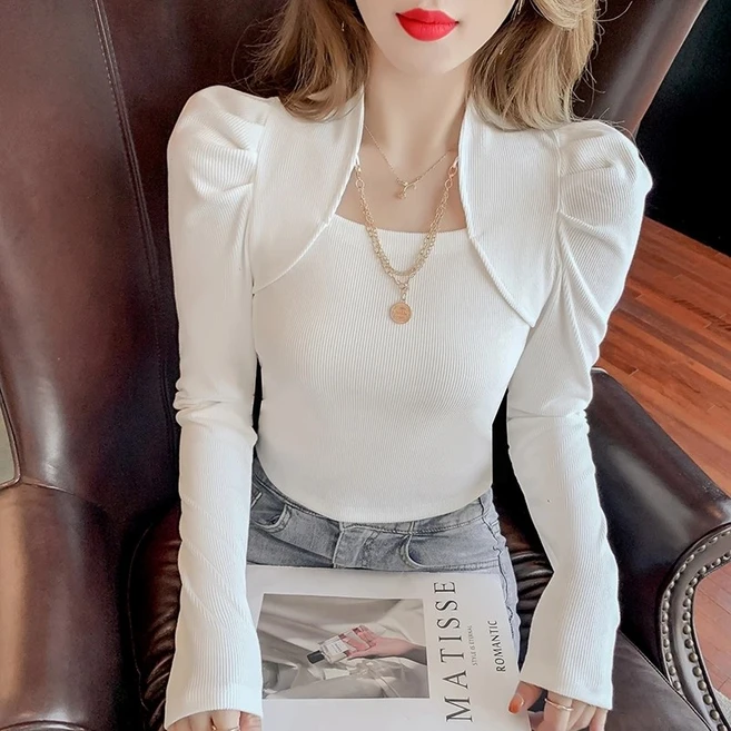 PINK LITCHI 여성 긴소매 티셔츠 슬림 벌룬소매 이너 티셔츠 데일리룩 V5 51661220 - 쿠팡