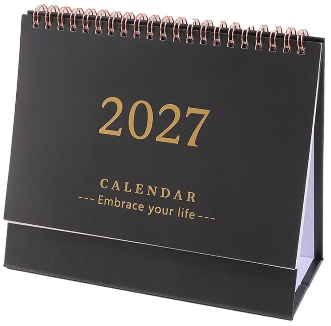 2027년 월간 책상 달력 스프링 제본 접이식 스탠드형 데스크탑 일일 플래너 할 목록 사무실 학교 가정용, 10 Black