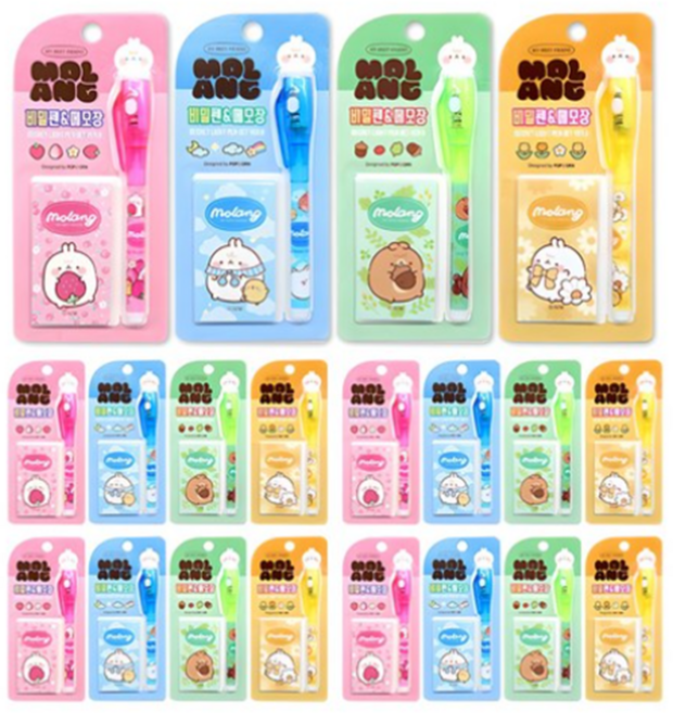 팝콘팬시 몰랑 비밀펜 메모장 문구세트 6탄, pink + yellow + blue + green, 20개