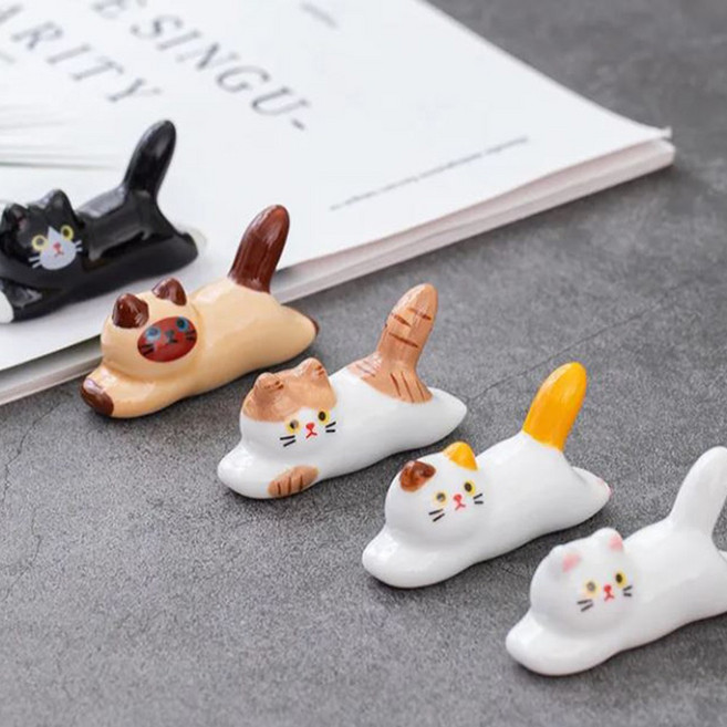 디에르니 귀여운 고양이 도자기 수저받침 숟가락 젓가락 받침대 5개 세트, 1세트, 고양이 5종