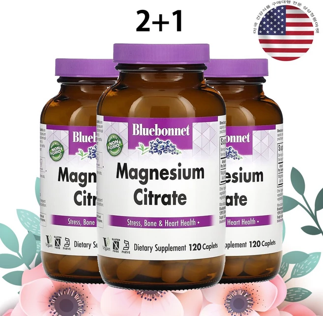 [1/2/3병 택1] 블루보넷 마그네슘 시트레이트 400mg 120정, 3개 - 쿠팡