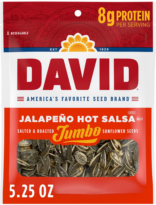 149그램 (12팩) 할라페뇨 데이비드 로스트 및 소금 DAVID SEEDS Roasted and Salted Jalapeño Hot Salsa Jumbo Sunflower, 1개