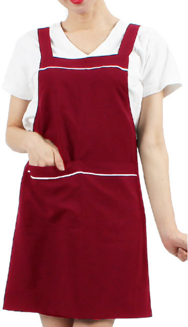 [ UAE56 ] 자주색/와인색/얇은/폴리/H형/어깨끈/작업용/식당용/가정용/앞치마, 1개