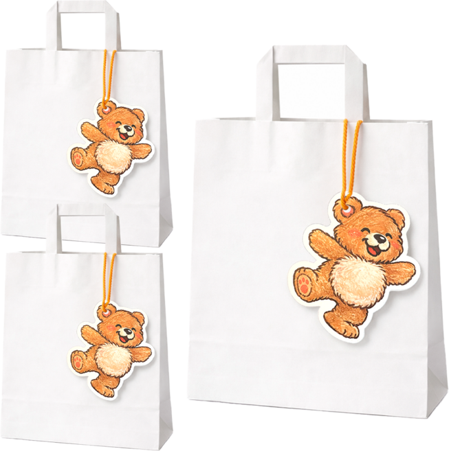 포포샵 키치 선물 종이 쇼핑백 + 행택5종 세트, 3개, 화이트+해피베어