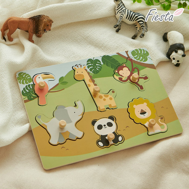 피에스타 원목 꼭지퍼즐 동물원, 1세트, 6피스