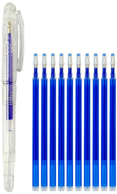 아이롱펜 세트 열펜 다리미펜, 1개, 블루(펜 1개 + 리필 10개)