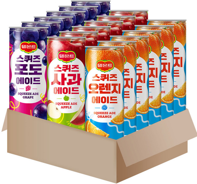 델몬트스퀴즈 에이드음료수 (오렌지6+포도6+사과6)+메세지카드, 1세트, 240ml