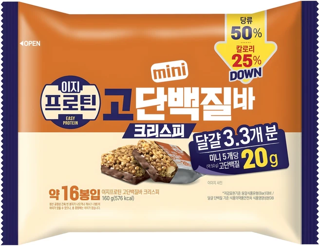 롯데웰푸드 이지프로틴 크리스피 미니 고단백질바, 160g, 1개 - 쿠팡