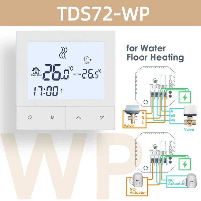 Beok Wifi 보일러 온도 조절기 Tuya Smart 바닥 난방 액추에이터 Alexa Google 홈과 함께 작동, 01 WIFI, 01 빠른, 02 Water floor