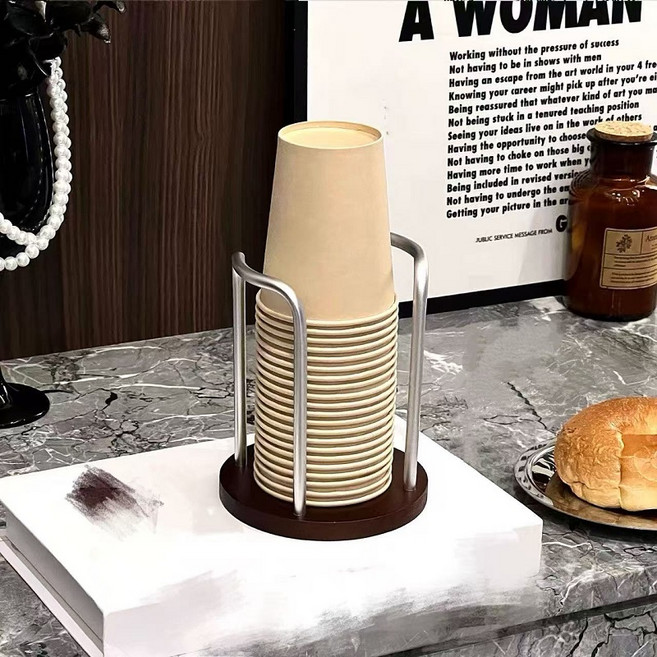 시웨이 우드 종이컵 디스펜서 홀더 거치대 사무실 탕비실 원목 정리대, 1개, 실버 1구