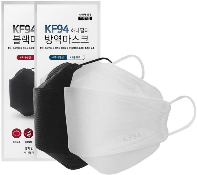 KF94 대형마스크 국내산 1매입/5매입 성인용, 1개입, 1개, 검정색
