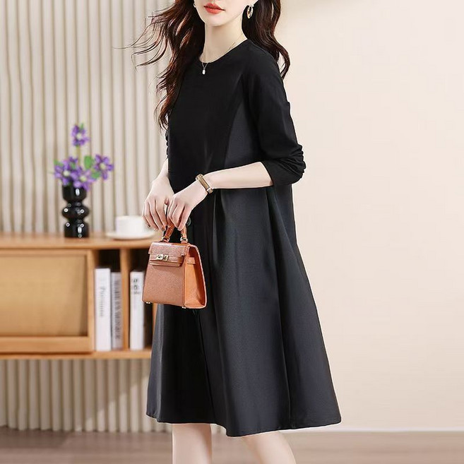 중년 여성 긴팔 원피스 봄 가을 빅사이즈 루즈핏 기질 스커트 엄마 캐주얼 슬림핏 원피스 LJX