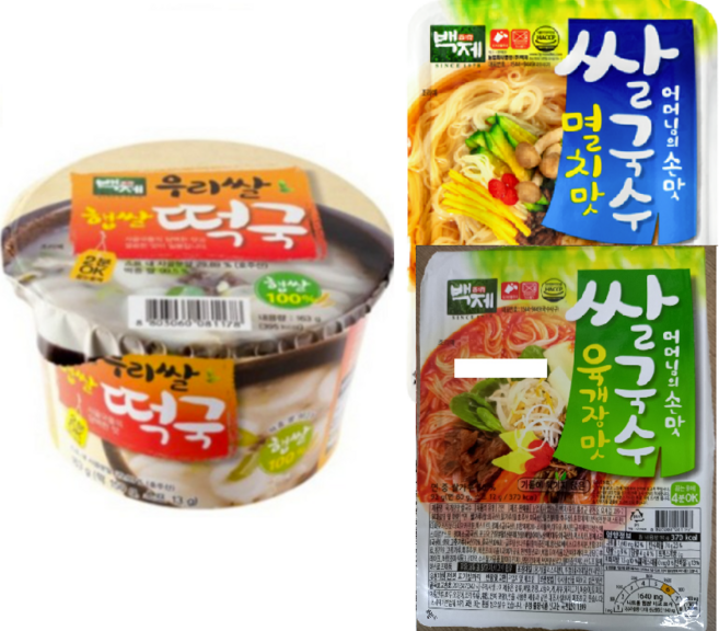 백제 어머님의 손맛 육개장맛 쌀국수 6개 + 멸치맛 쌀국수 6개 + 우리쌀 햅쌀떡국 4개 총 16개, 1개