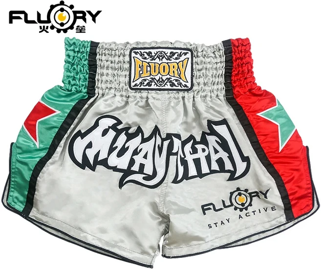 Fluory Boxing 짧은 무에타이 파이트웨어 파란색과 빨간색 스타 맞춤형 반바지 남성 어린이 색상 대비