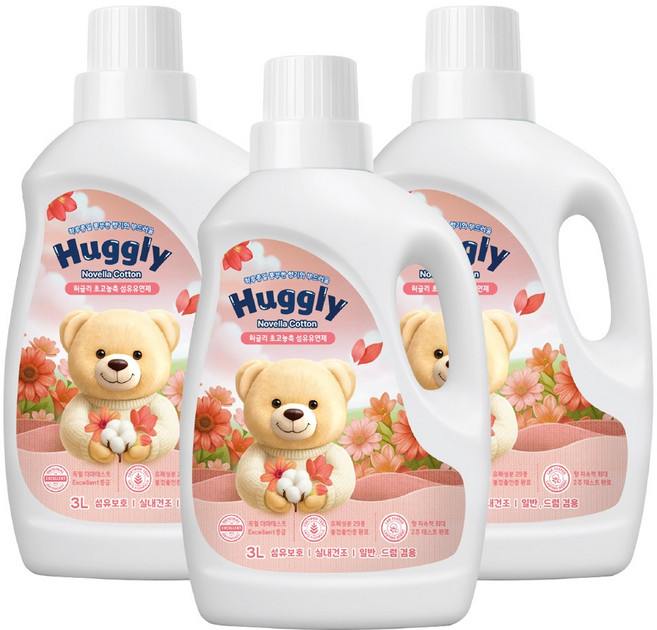 허글리 초고농축 섬유유연제 노벨라코튼, 3개, 3L
