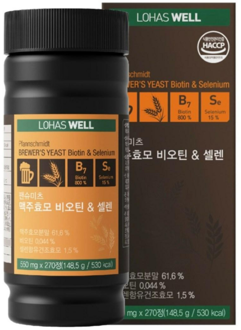 로하스웰 맥주효모 비오틴 셀렌 영양제, 270정, 3개