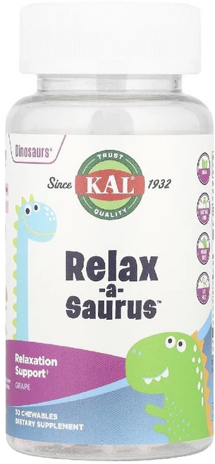 칼 Dinosaurs Relax-a-Saurus L-테아닌 포도 맛 츄어블 30정, KAL, Dinosaurs®, Relax-a-Saur, 1개 - 쿠팡