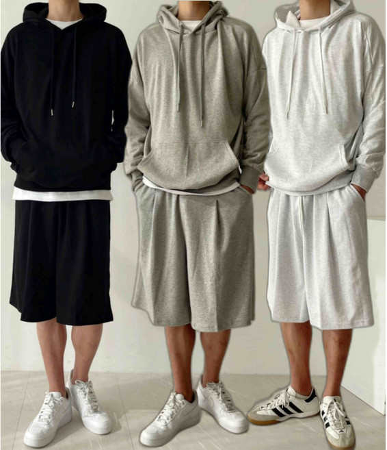 [SET][1+1][당일발송] 남자 후드티 버뮤다팬츠 세트 셋업 오버핏 무지 추가금X 데일리 트레이닝 츄리닝복 (남녀공용)