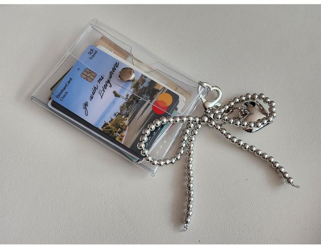 투명 파우치 카드지갑 카드홀더 2단 명함지갑 명함홀더 현금홀더 리본키링