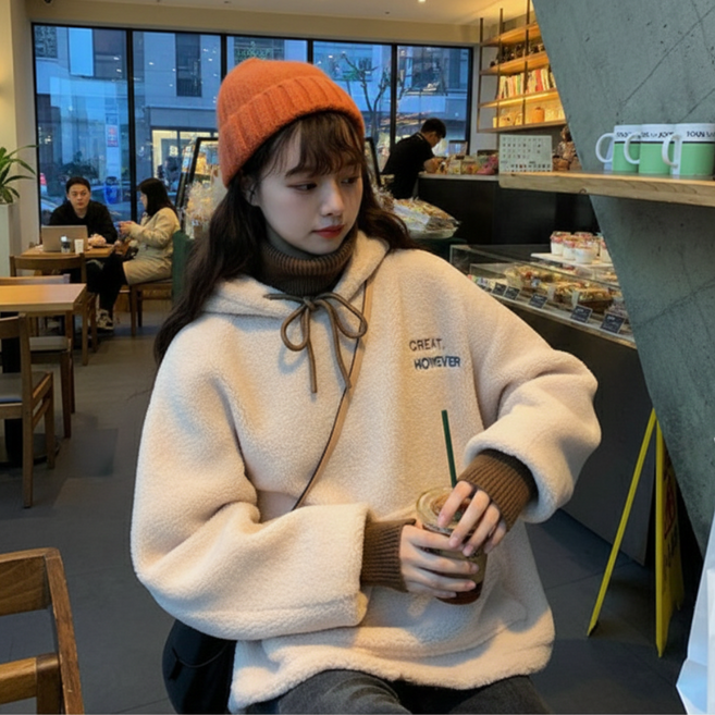 루즈핏 투인원 양털 뽀글이 후드티 빅사이즈