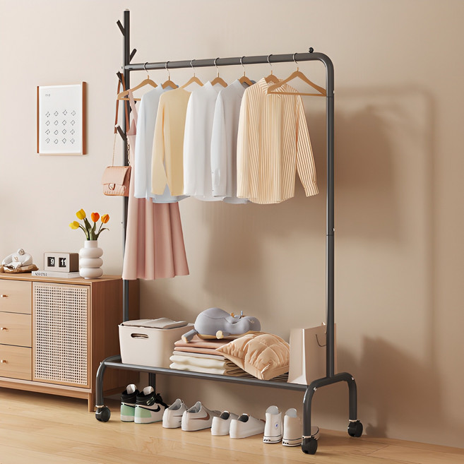워나던 철제 스탠드 이동식 수납 옷걸이 행거, 블랙