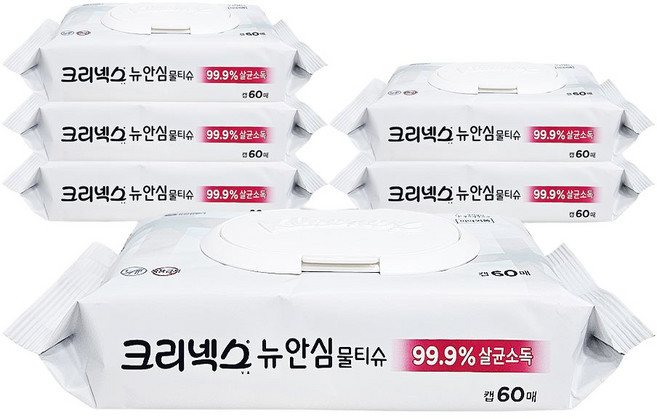 크리넥스 안심 항균 물티슈 캡형 60매 x6개 살균소독, 60개입, 6개