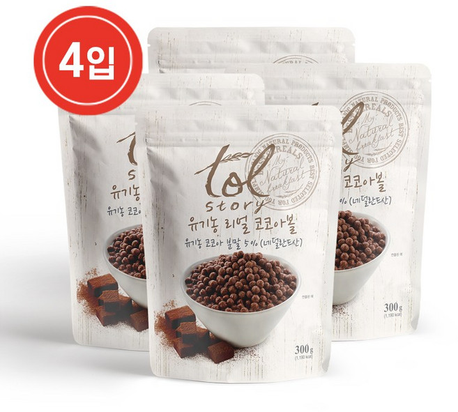 톨스토리 유기농 리얼 코코아볼 4입, 300g, 4개
