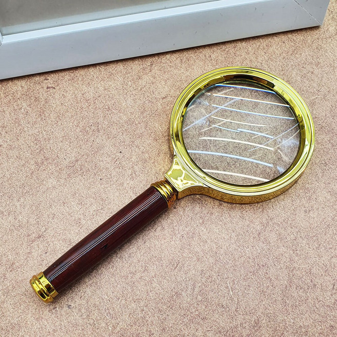 글자확대 나무손잡이 금테 손돋보기 확대경 휴대용 M 15cm