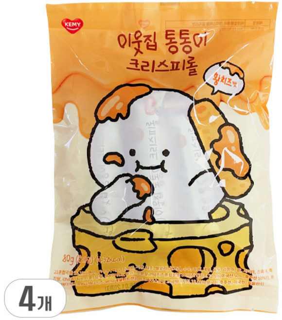 개미 이웃집통통이 곡물그대로21 크리스피롤 황치즈맛, 80g, 4개