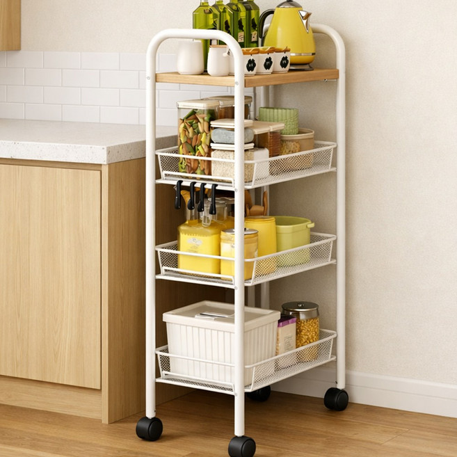 라온프리 다용도 이동식 틈새수납장, 4단, 우드