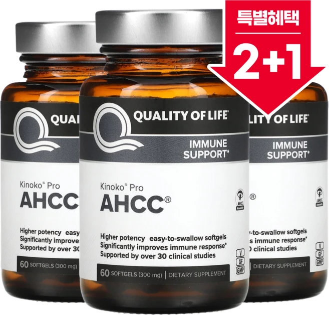 2+1 퀄리티 오브 라이프 AHCC RX 300mg 소프트젤 60정 / 해외직구 미국정품, 3개 - 쿠팡