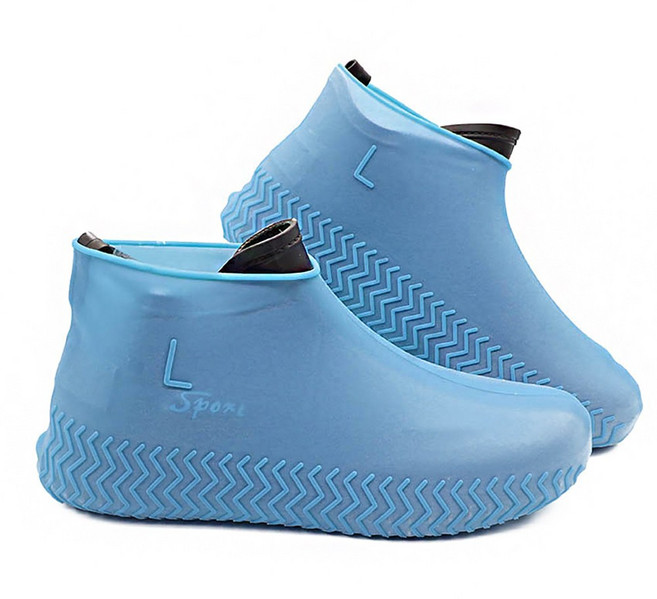 레인부츠 실리콘 방수 신발커버, 블루 L, 2세트