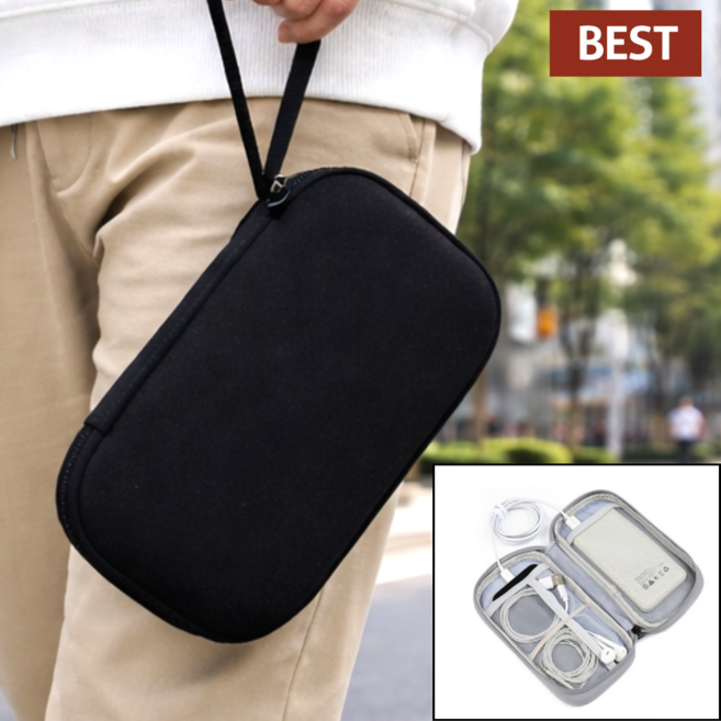 하이리브 슬림핏 휴대폰 보조 배터리 파우치, 1개, 블랙