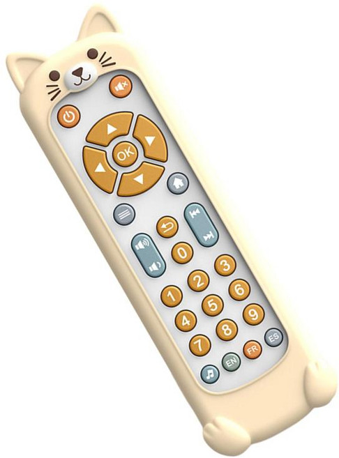 JC 원격 전화 플레이 세트 음악 TV 리모컨 1 2 3세를 위한 교육용 현실적인 유아 TV 원격 장난감 척, 17x5x2cm, 실리콘, 흰색과 고양이 케이스, 1개