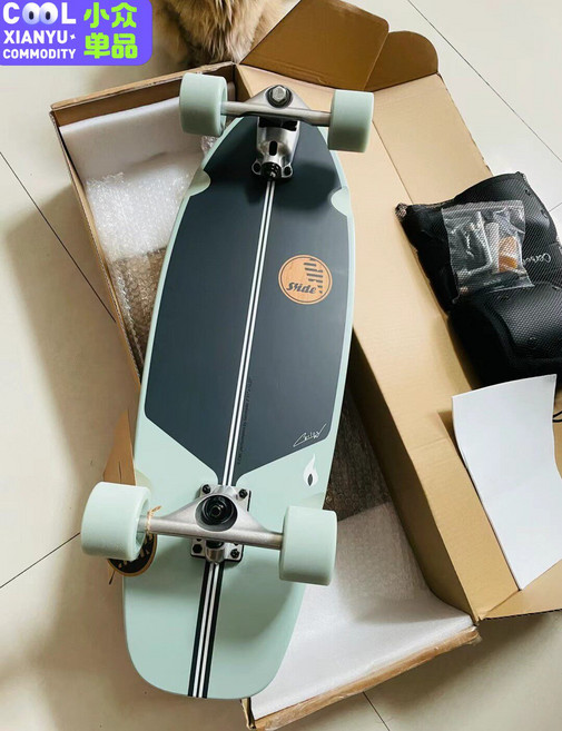 32寸專業免蹬陸地衝浪板滑板 轉向橋刷街 初學者專業板 衝浪滑雪練習板 砂紙面, 如圖所示, 1個