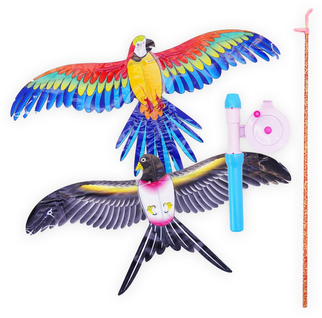 토이토 1+1 낚시대 연 날리기 얼레 세트, 제비+앵무새, 1세트