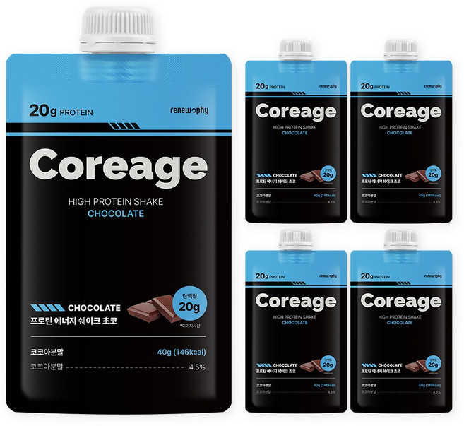 코어리지 프로틴 에너지 쉐이크 단백질 초코맛, 5개, 40g