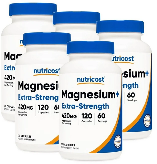 뉴트리코스트 마그네슘 플러스 420mg 엑스트라 스트랭스 Nutricost Magnesium Glycinate, 5개, 120정 - 쿠팡