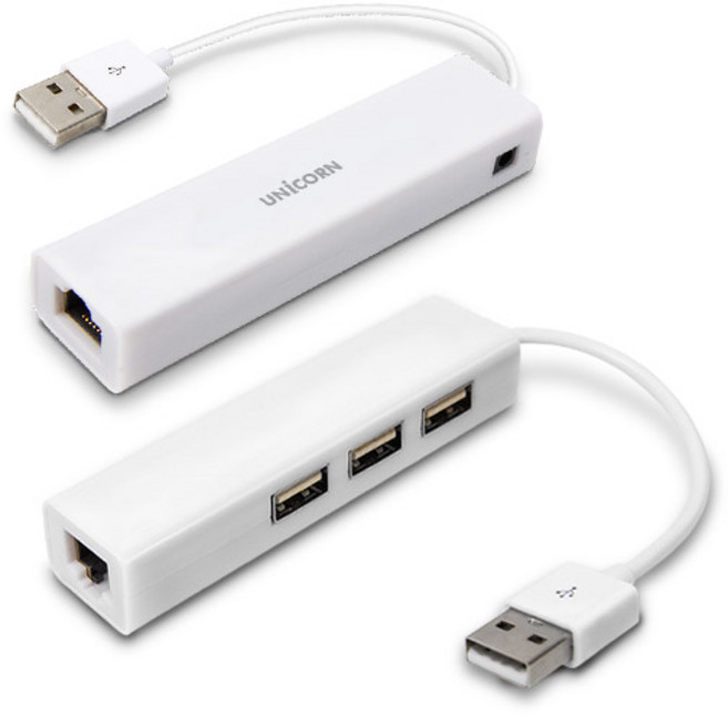 유니콘 USB2.0 유선랜 어댑터 + 3포트 허브, ULAN-203H, 1개